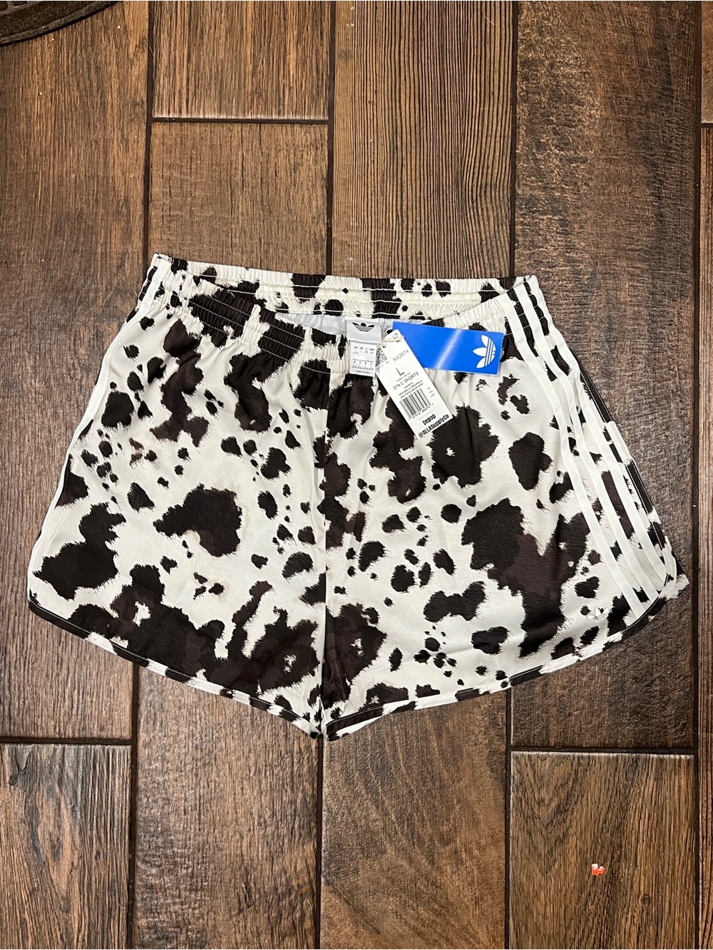 🤎🤍 adidas Cow Print Satin Shorts - SOLD OUT ONLINE! XXS, XS, L, XL Avail. - Picture 2 of 12
